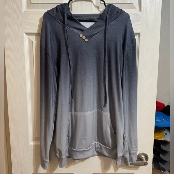 Gray & Blue Ombre Hoodie with Button Detail - Picture 1 of 3